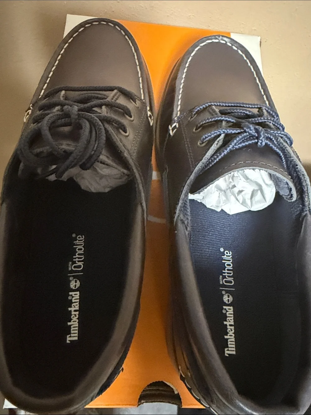 Timberland Navy Leather Lug-Soled Boat Shoes with Brown Outsole